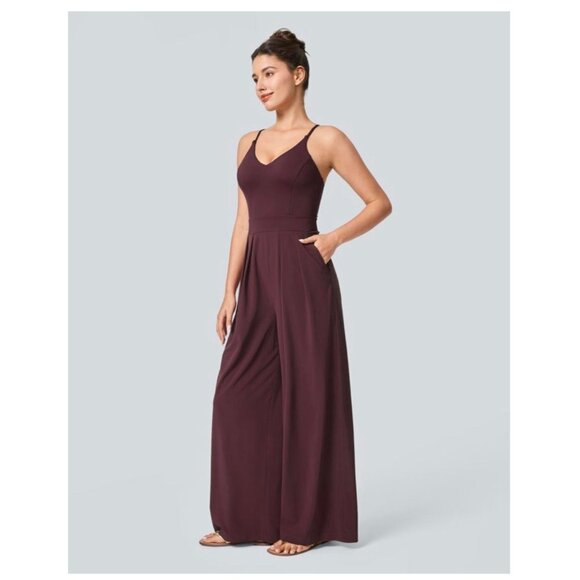 Halara Breezeful Backless Pocket Wide Leg Quick Dry Resort Slip Jumpsuit XL - Picture 1 of 12